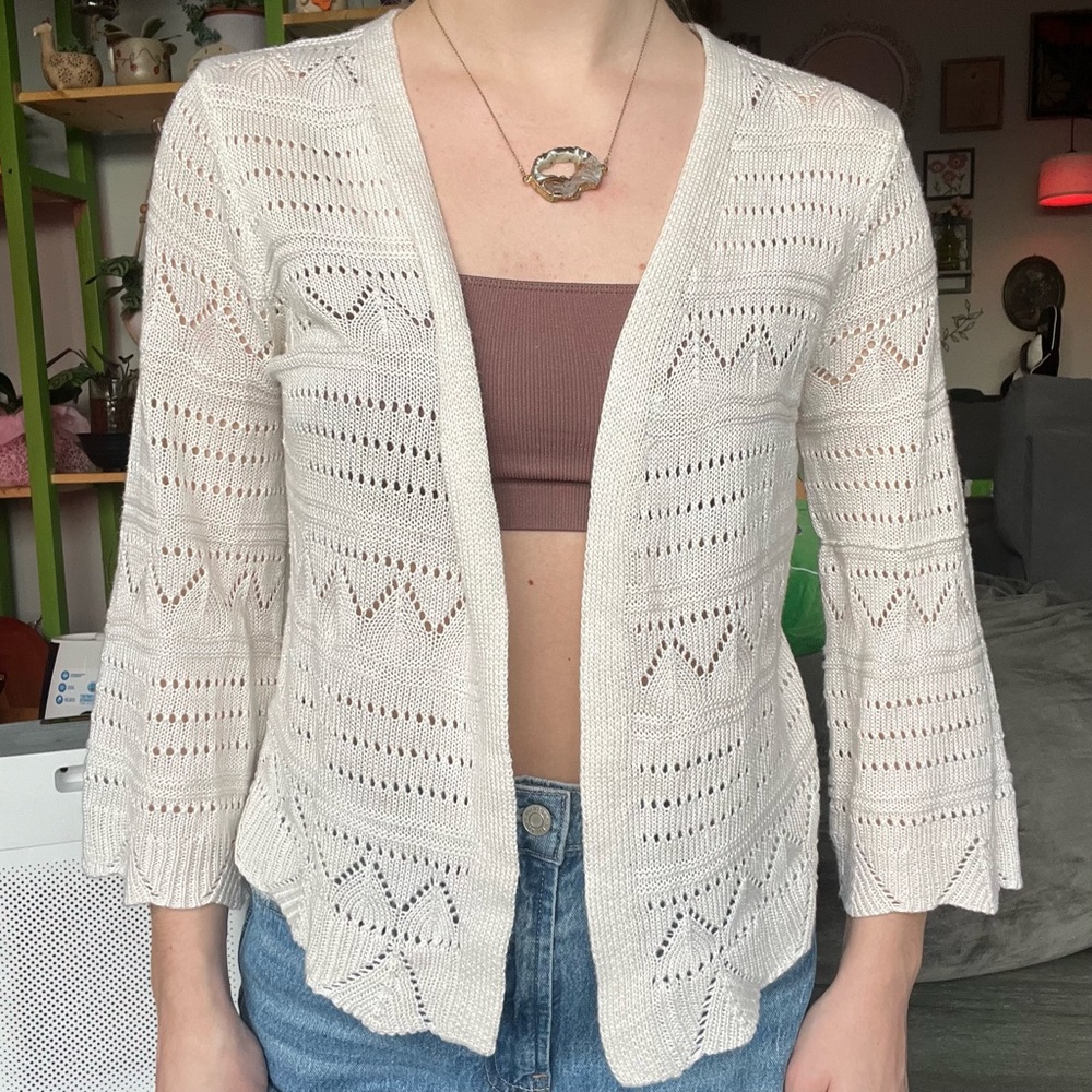 Vintage crochet knit cardigan sweater bell sleeves